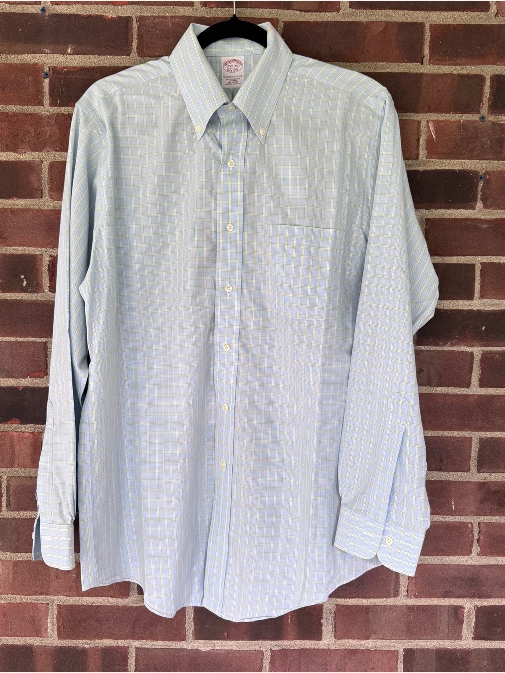 Brooks Brothers Regent 15.5-34 blue Check Non Iron Supima Cotton Dress Shirt